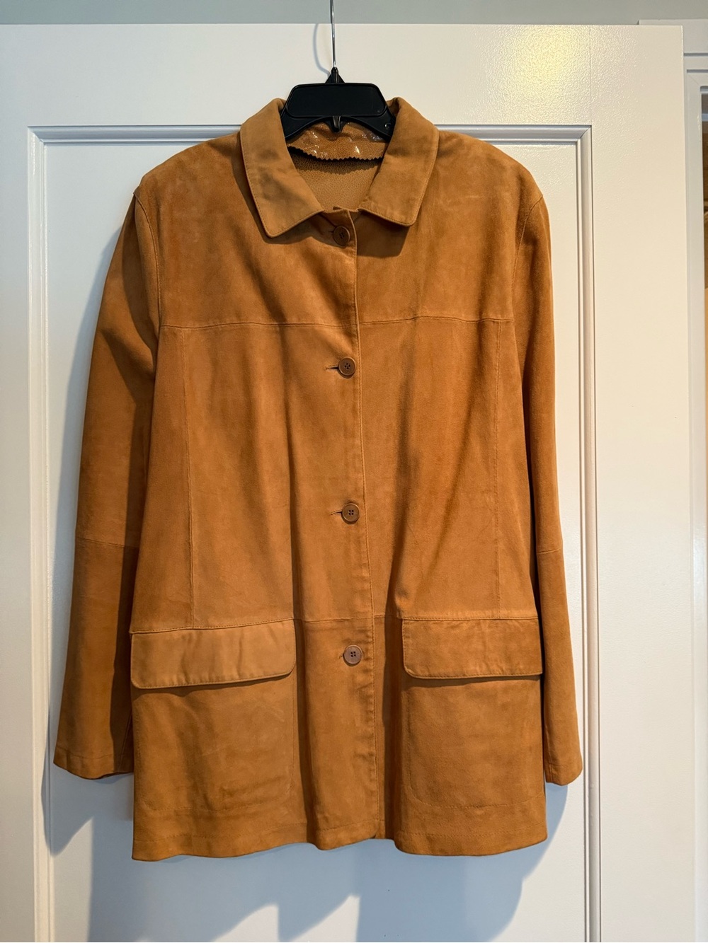 Women's Suede Button-Up Jacket in Camel